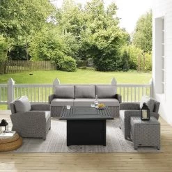 Bradenton 5pc Wicker Sofa Set With Fire Table - Gray - Crosley 21 Bradenton 5pc Wicker Sofa Set With Fire Table - Gray - Crosley -Outdoor Comfort Deals Store GUEST e8b03a94 1be7 4048 bca0 5e15df0f63d8