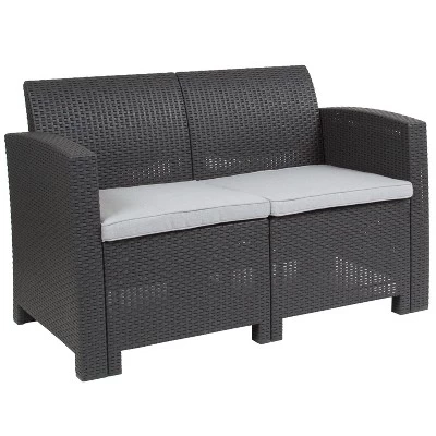 Merrick Lane Outdoor Furniture Resin Loveseat Faux Rattan Wicker Pattern 2-Seat Loveseat With All-Weather Cushions 8 Merrick Lane Outdoor Furniture Resin Loveseat Faux Rattan Wicker Pattern 2-Seat Loveseat With All-Weather Cushions - Image 8