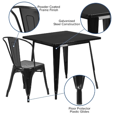 Flash Furniture Commercial Grade 31.5" Square Metal Indoor-Outdoor Table Set With 4 Stack Chairs 4 Flash Furniture Commercial Grade 31.5" Square Metal Indoor-Outdoor Table Set With 4 Stack Chairs - Image 4
