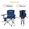 KingCamp Padded Folding Lounge Chairs With Built-In Cupholder, Insulated Cooler Sleeve, And Side Storage Pocket For Indoor & Outdoors, Blue (2 Pack)