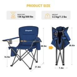 Outdoor Comfort Deals Store 7 KingCamp Padded Folding Lounge Chairs With Built-In Cupholder, Insulated Cooler Sleeve, And Side Storage Pocket For Indoor & Outdoors, Blue (2 Pack)