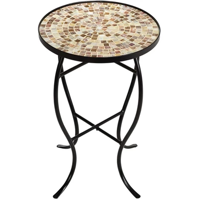 Teal Island Designs Modern Black Round Outdoor Accent Side Tables 14" Wide Set Of 2 Natural Mosaic Tabletop For Front Porch Patio Home House 3 Teal Island Designs Modern Black Round Outdoor Accent Side Tables 14" Wide Set Of 2 Natural Mosaic Tabletop For Front Porch Patio Home House - Image 3