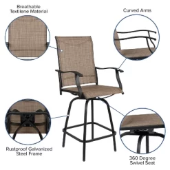 Merrick Lane Set Of 2 Brett High Back Bar Height Swivel Patio Stools With Powder Coated Metal Frames And Textilene Upholstery -Outdoor Comfort Deals Store GUEST e9dc3369 5922 4d53 afee 25e8504db717