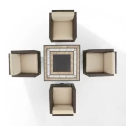 Palm Harbor 5pc Outdoor Wicker Conversation Set With Fire Table - Sand - Crosley -Outdoor Comfort Deals Store GUEST ea47328d 5199 4695 8b34 3c5d4eef7cb2