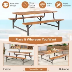 Costway Acacia Wood Patio Picnic Table Bench Set With 71'' Tabletop ＆ 2'' Umbrella Hole -Outdoor Comfort Deals Store GUEST ea4c75c9 6061 4fdd 9df7 270aeaf7921b