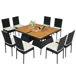 Costway 10 PCS Patio Rattan Dining Set Rectangular Wood Top Tables Cushioned Chair Garden -Outdoor Comfort Deals Store GUEST eb638914 d68c 43d5 ad05 450ac6054b11