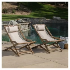 Nikki Set Of 2 Wood And Canvas Sling Chair - Beige - Christopher Knight Home -Outdoor Comfort Deals Store GUEST eb99497d efaf 4bd6 aaf9 7d2b327851b8