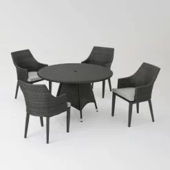 Hillhurst 5pc Wicker Round Dining Set Gray - Christopher Knight Home