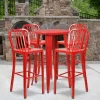 Flash Furniture Commercial Grade 24" Round Metal Indoor-Outdoor Bar Table Set With 4 Vertical Slat Back Stools