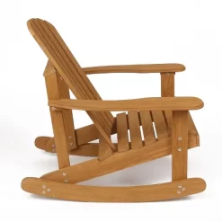LuxenHome Natural Brown Wood Outdoor Adirondack Rocking Chair -Outdoor Comfort Deals Store GUEST ee47591c fa94 4774 8f82 34f02201b42e