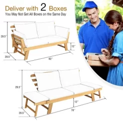 Costway Patio Convertible Sofa Daybed Solid Wood Adjustable Thick Cushion TurquoiseRed White -Outdoor Comfort Deals Store GUEST ee48a70c 0be8 4aed 8c64 7e2fcee9d079