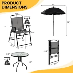 Costway 6 PCS Patio Dining Set Folding Chairs Glass Table Tilt Umbrella Garden -Outdoor Comfort Deals Store GUEST ee55e41b 6771 4808 ba29 b6854518bad8