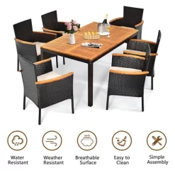 Costway 7PCS Patio Rattan Dining Set Armrest Cushioned Chair Wooden Tabletop -Outdoor Comfort Deals Store GUEST ef10ec09 c59f 4d4c 8972 113c188da7e5