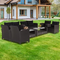 Costway 8 PCS Patio Rattan Furniture Set Glass Table Shelf Sofa Cushion -Outdoor Comfort Deals Store GUEST ef845837 49f2 47c1 8a40 4240e54cd7ff