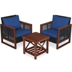 Tangkula 3PCS Patio Rattan Bistro Set Acacia Wood Frame Cushioned Sofa And Side Table -Outdoor Comfort Deals Store GUEST efc7e829 26f3 4692 9fea 62d21aa83a70