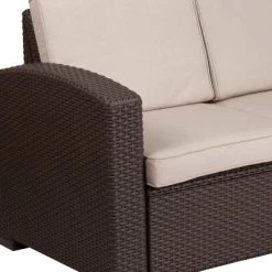 Merrick Lane Outdoor Furniture Resin Loveseat Chocolate Brown Faux Rattan Wicker Pattern 2-Seat Loveseat With All-Weather Beige Cushions -Outdoor Comfort Deals Store GUEST f19d1f70 9451 44d7 8dc9 94b4250c7f6b