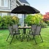 Costway 6 PCS Patio Dining Set Folding Chairs Glass Table Tilt Umbrella Garden