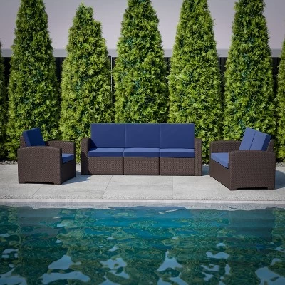 Flash Furniture Seneca Faux Rattan Sofa With All-Weather Cushions 3 Flash Furniture Seneca Faux Rattan Sofa With All-Weather Cushions - Image 3