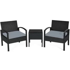 Costway 3PCS Patio Rattan Furniture Set Coffee Table Conversation Sofa Outdoor Cushioned Gray -Outdoor Comfort Deals Store GUEST f2dd7227 27b9 4eab 9430 c792ae7394a2