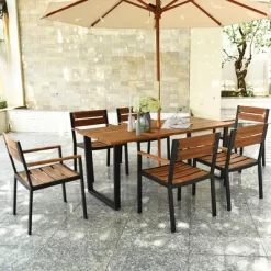 Costway 7PCS Patented Patio Dining Chair Table Set Acacia Wood Backyard W/Umbrella Hole -Outdoor Comfort Deals Store GUEST f2e848a5 5942 4ddc af30 ced9a8c1687e