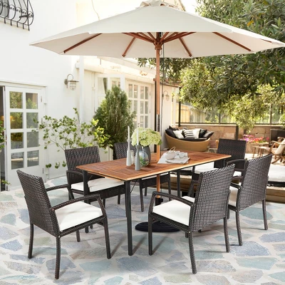 Costway 7PCS Patio Rattan Dining Set Table Top W/Umbrella Hole 3 Costway 7PCS Patio Rattan Dining Set Table Top W/Umbrella Hole - Image 3