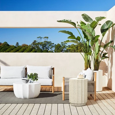 LuxenHome Off White With Gray Cement Round Side Table 4 LuxenHome Off White With Gray Cement Round Side Table - Image 4