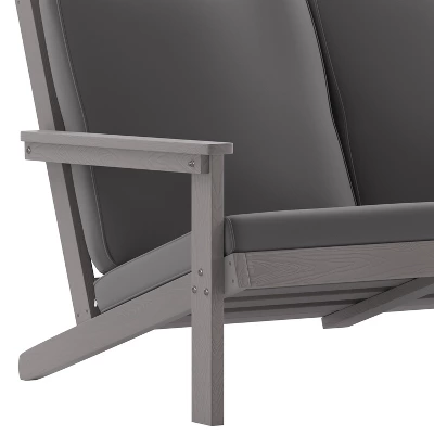 Flash Furniture Charlestown All-Weather Poly Resin Wood Adirondack Style Deep Seat Patio Loveseat With Cushions 5 Flash Furniture Charlestown All-Weather Poly Resin Wood Adirondack Style Deep Seat Patio Loveseat With Cushions - Image 5