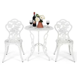 Costway 3PCS Cast Aluminum Patio Bistro Furniture Set Rose Design Outdoor White -Outdoor Comfort Deals Store GUEST f55b3eec 60b3 44b0 8e39 7330431746ab