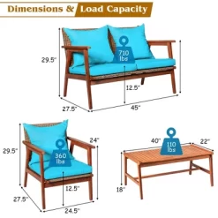 Costway 8PCS Patio Rattan Furniture Set Acacia Wood Frame Cushioned Sofa Chair Turquoise -Outdoor Comfort Deals Store GUEST f66acaf7 f4e3 4935 9c56 f7827e4bc945