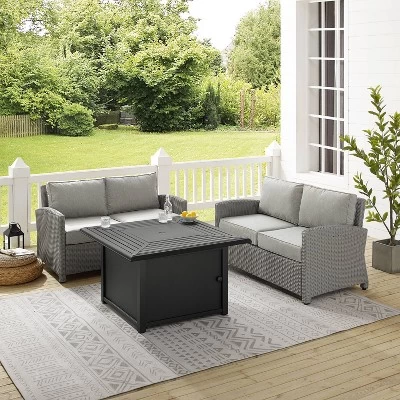 Bradenton 3pc Wicker Loveseat Set With Fire Table - Gray - Crosley 13 Bradenton 3pc Wicker Loveseat Set With Fire Table - Gray - Crosley - Image 13