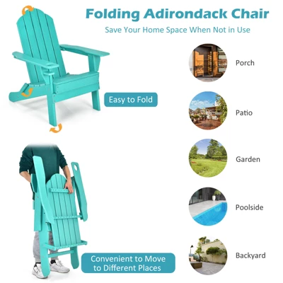 Tangkula Folding Adirondack Chair Outdoor Adirondack Chair Weather Resistant Lounger For Backyard Porch Poolside Turquoise/Grey/White/Black 5 Tangkula Folding Adirondack Chair Outdoor Adirondack Chair Weather Resistant Lounger For Backyard Porch Poolside Turquoise/Grey/White/Black - Image 5