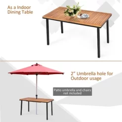 Costway 55'' Patio Rattan Dining Table Acacia Wood Table Top Umbrella Hole -Outdoor Comfort Deals Store GUEST f82a00e0 85d7 46f2 8947 eecc492ce722