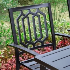 5pc Patio Dining Set With Round Table & Steel Arm Chairs With Hexagon-Shaped Back - Captiva Designs -Outdoor Comfort Deals Store GUEST f893be6e 80fd 4f99 85ab 595ef2a9a5cb