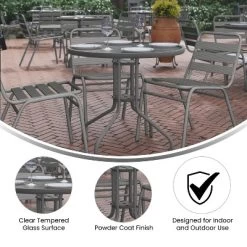 Flash Furniture Bellamy 31.5'' Silver Round Tempered Glass Metal Table -Outdoor Comfort Deals Store GUEST f91b6b4c dc98 4692 83d2 d892924a3955
