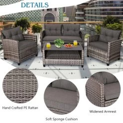 Costway 4PCS/8PCS Patio Rattan Furniture Set Coffee Table Cushioned Sofa Garden Lawn Gray -Outdoor Comfort Deals Store GUEST fa151bce 5986 4674 bcd3 025857a96e78