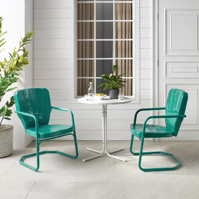 Ridgeland 3pc Outdoor Bistro Set With Table & 2 Chairs - Turquoise Gloss - Crosley 4 Ridgeland 3pc Outdoor Bistro Set With Table & 2 Chairs - Turquoise Gloss - Crosley - Image 4