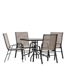 Flash Furniture 5 Piece Outdoor Patio Dining Set - Tempered Glass Patio Table, 4 Flex Comfort Stack Chairs -Outdoor Comfort Deals Store GUEST fadfece4 fa56 4df1 a940 0b1fe97271a9