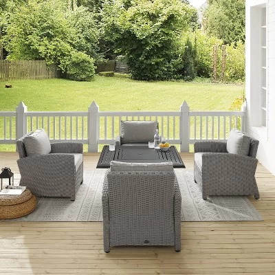 Bradenton 5pc Wicker Conversation Set With Fire Table - Gray - Crosley 8 Bradenton 5pc Wicker Conversation Set With Fire Table - Gray - Crosley - Image 8