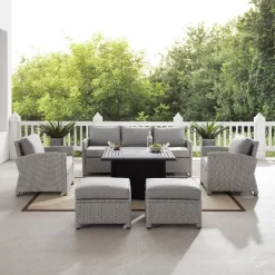 Bradenton 6pc Outdoor Wicker Sofa And Arm Chair Seating Set With Dante Fire Table And 2 Ottomans - Gray/Gray - Crosley -Outdoor Comfort Deals Store GUEST fd1c38ab cc3e 44d6 89da d76a00634ba5