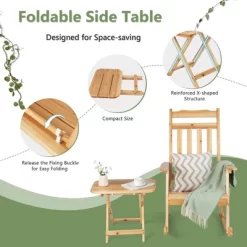 Costway 4PCS Patio Wooden Rocking Chair Bistro Set High Backrest With Folding Side Table -Outdoor Comfort Deals Store GUEST fe312373 fbf8 44bb a336 e7f56ca9b887