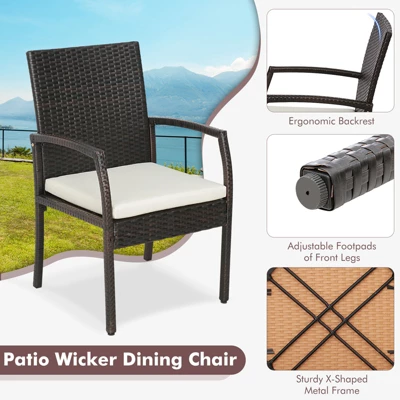 Costway 7PCS Patio Wicker Dining Set Cushion Armchairs Acacia Wood Table With Umbrella Hole 5 Costway 7PCS Patio Wicker Dining Set Cushion Armchairs Acacia Wood Table With Umbrella Hole - Image 5