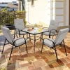 Costway 6PCS Patio Dining Set Stackable Chairs Cushioned Glass Table W/Umbrella