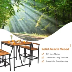 Tangkula 5PCS Patio Rattan Dinning Set With Umbrella Hole Wood High-Dining Bistro Set With 4 Bar Stools For Poolside&Garden -Outdoor Comfort Deals Store GUEST ff871620 d7c6 4c00 a7f5 e4565bd0177f