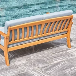Kapalua Honey Nautical Eucalyptus Wooden Outdoor Sofa Bench With Cushion - Vifah -Outdoor Comfort Deals Store GUEST ff8aece0 122a 4a38 9028 b52edbbb66b9