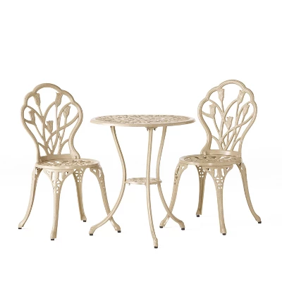 Nassau 3pc Cast Aluminum Patio Bistro Set - Sand - Christopher Knight Home 4 Nassau 3pc Cast Aluminum Patio Bistro Set - Sand - Christopher Knight Home - Image 4